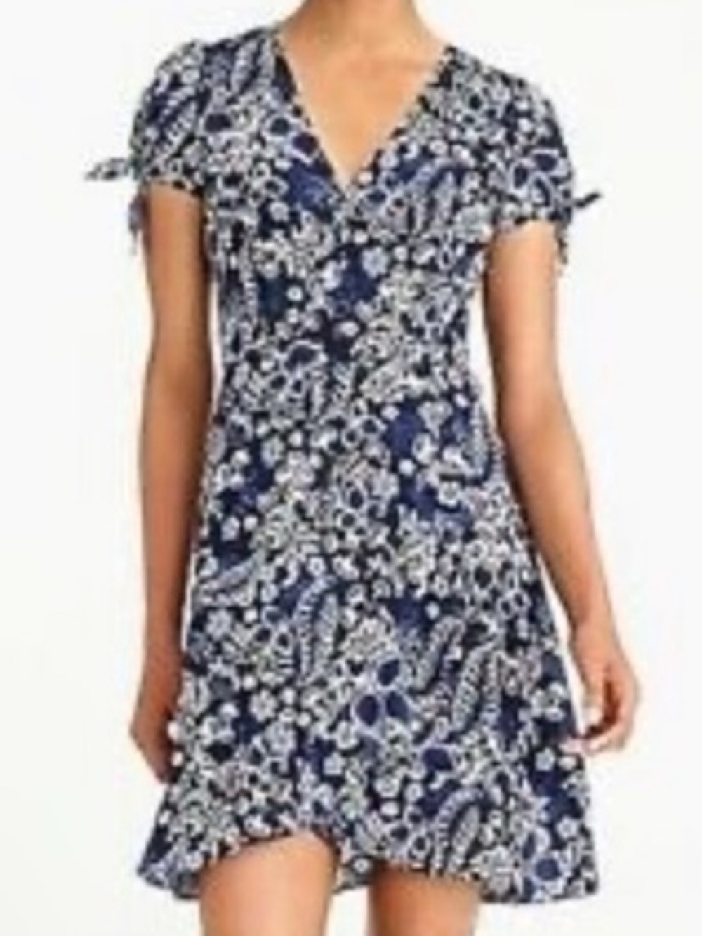 J Crew Fit & Flare Dress Womens Small Sz 4 Faux Wrap V Neck Lined Short Sleeve